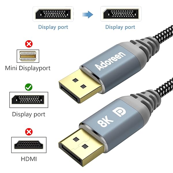 Adoreen Adoreen 15ft DisplayPort 1.4 Cable UHD 8K 60Hz 4K 144Hz 2K 240Hz HBR3 HDCP2.2 HDR for Gaming Monitor Laptop PC TV with Velcro Ties - View 4 of 7
