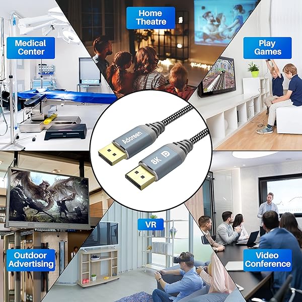 Adoreen Adoreen 15ft DisplayPort 1.4 Cable UHD 8K 60Hz 4K 144Hz 2K 240Hz HBR3 HDCP2.2 HDR for Gaming Monitor Laptop PC TV with Velcro Ties - View 7 of 7