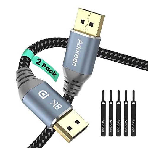 Adoreen VESA Certified 8K DisplayPort 1.4 Cable 3 Feet 2 Pack Adoreen DP Cord 8K 60Hz 4K 144Hz 2K 240Hz 32.4Gbps HBR3 HDCP HDR FreeSync G-Sync Braided