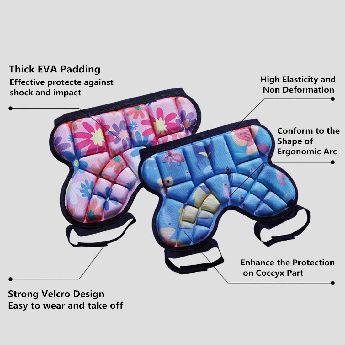 Topeter Youth Boys Butt Pads Snowboarding Hip Padded Impact Shorts Girls Sport Protective Gear Guard Pad for Skateboard Roller Skating Ski Snowboard Blue - View 2 of 4