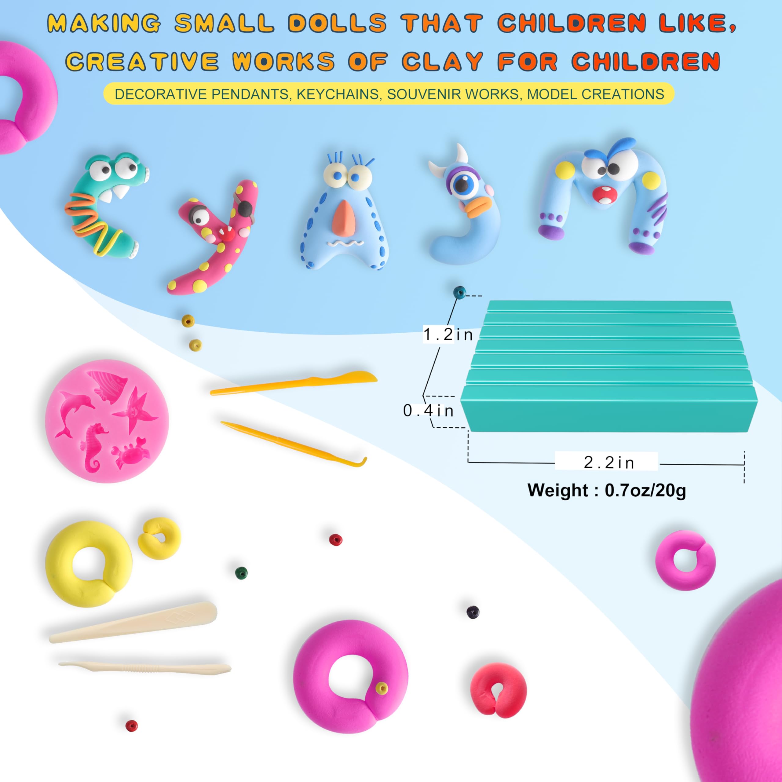 CyAJM Polymer Clay Kits 50 Colors for Kids and Adults DIY Mold Oven Bake Clay with Storage Box Sculpting Tools Ideal Gifts - View 6 of 9