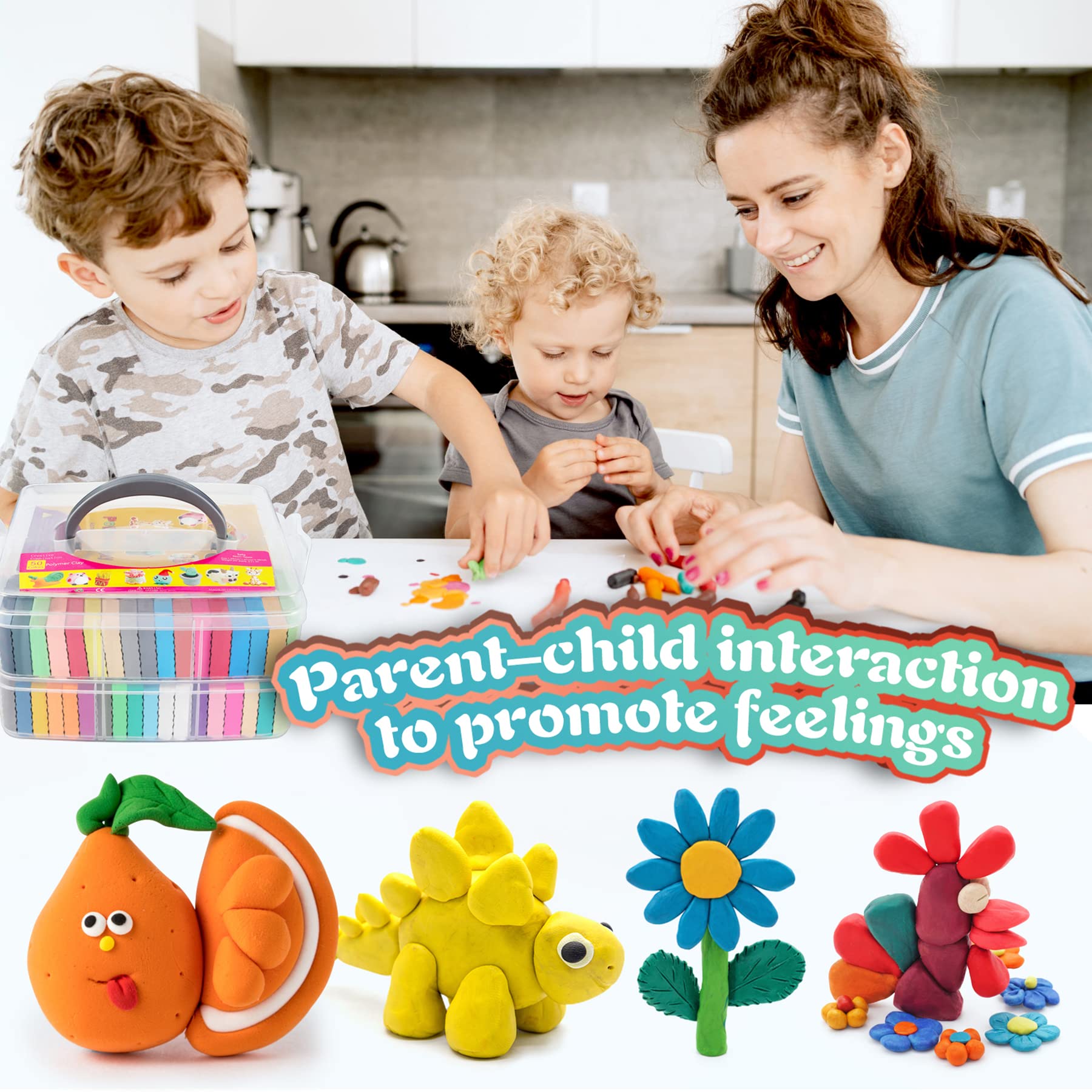 CyAJM Polymer Clay Kits 50 Colors for Kids and Adults DIY Mold Oven Bake Clay with Storage Box Sculpting Tools Ideal Gifts - View 7 of 9