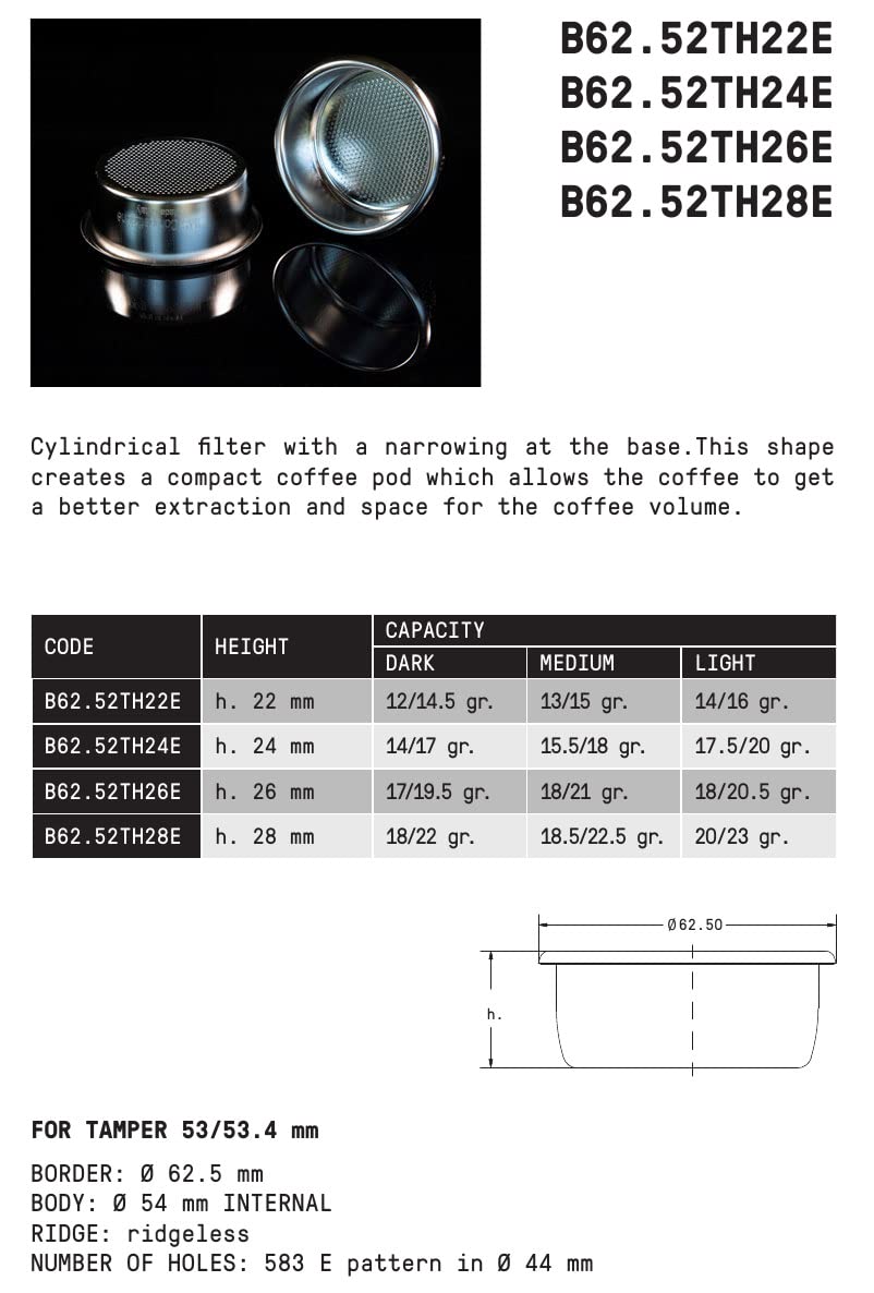 verybarista IMS Precision 18-22 g filter basket B62.52TH28E compatible with 54mm Breville Sage Express, Bambino, Bambino Plus, Barista Pro, Impress, Barista - View 2 of 5