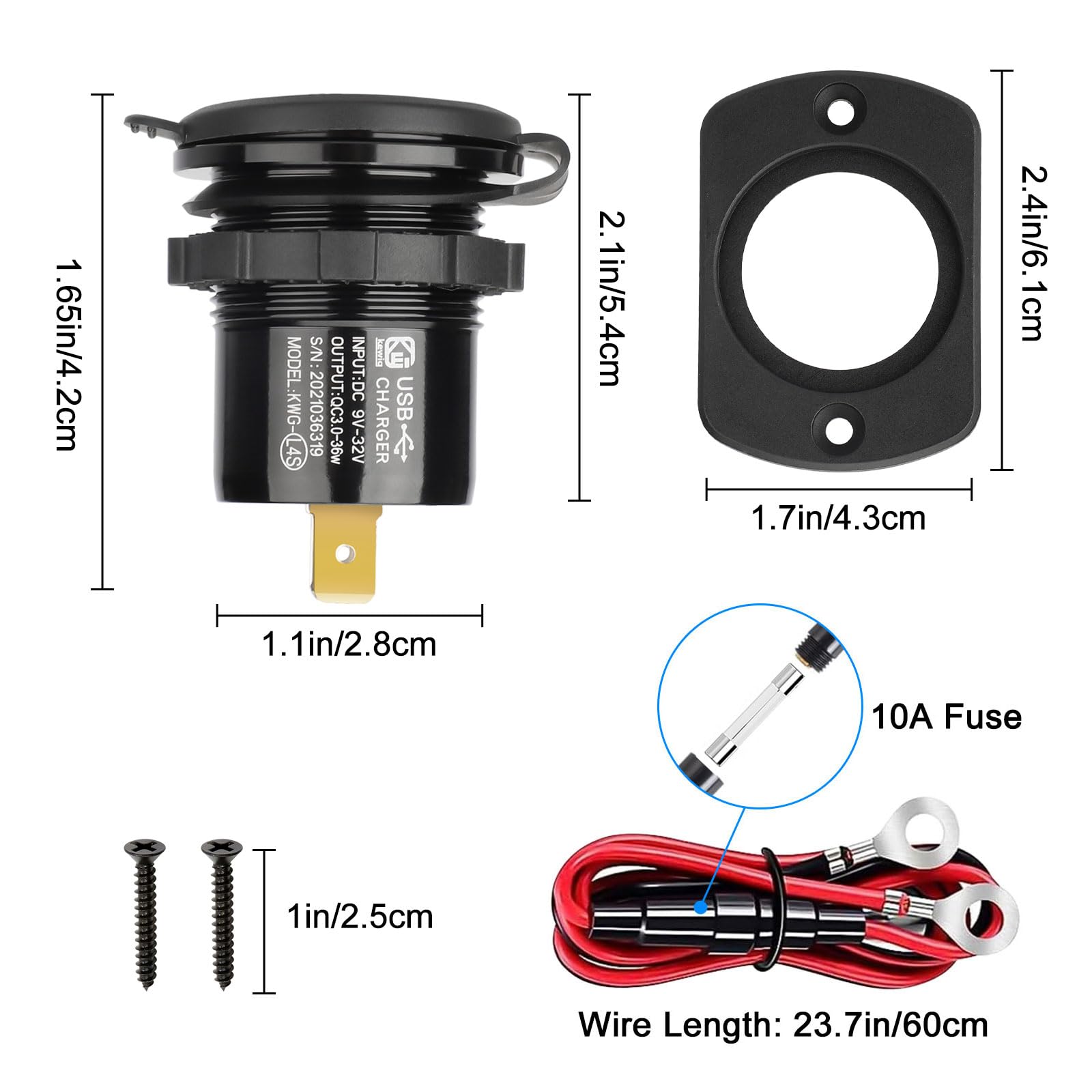 Linkstyle Linkstyle 2PCS 12V USB Outlet, Dual 18W QC3.0 USB A Ports Car Charger Socket with Botton Switch and Blue LED Voltmeter for 12V 24V RV Boat Truck - View 5 of 7