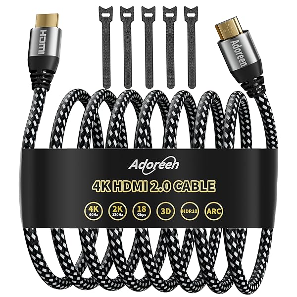 Adoreen Adoreen 4K HDMI Cable 25 Feet High Speed 18Gbps Braided HDMI 2.0 Cord for UHD TV PC PS5 Xbox with 5 Ties Flexible and Durable