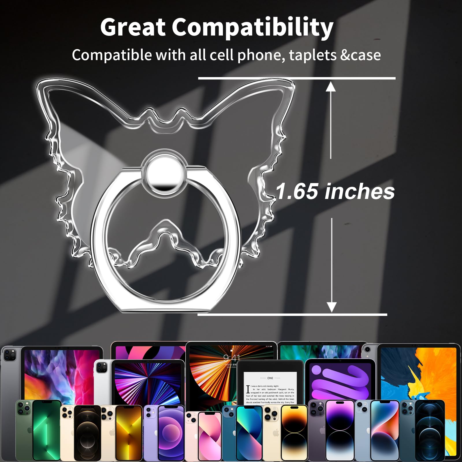 TACOMEGE TACOMEGE Transparent Clear Butterfly Phone Ring Grips Holder, Finger Ring Stand for Cell Phone Tablet Case - View 5 of 6