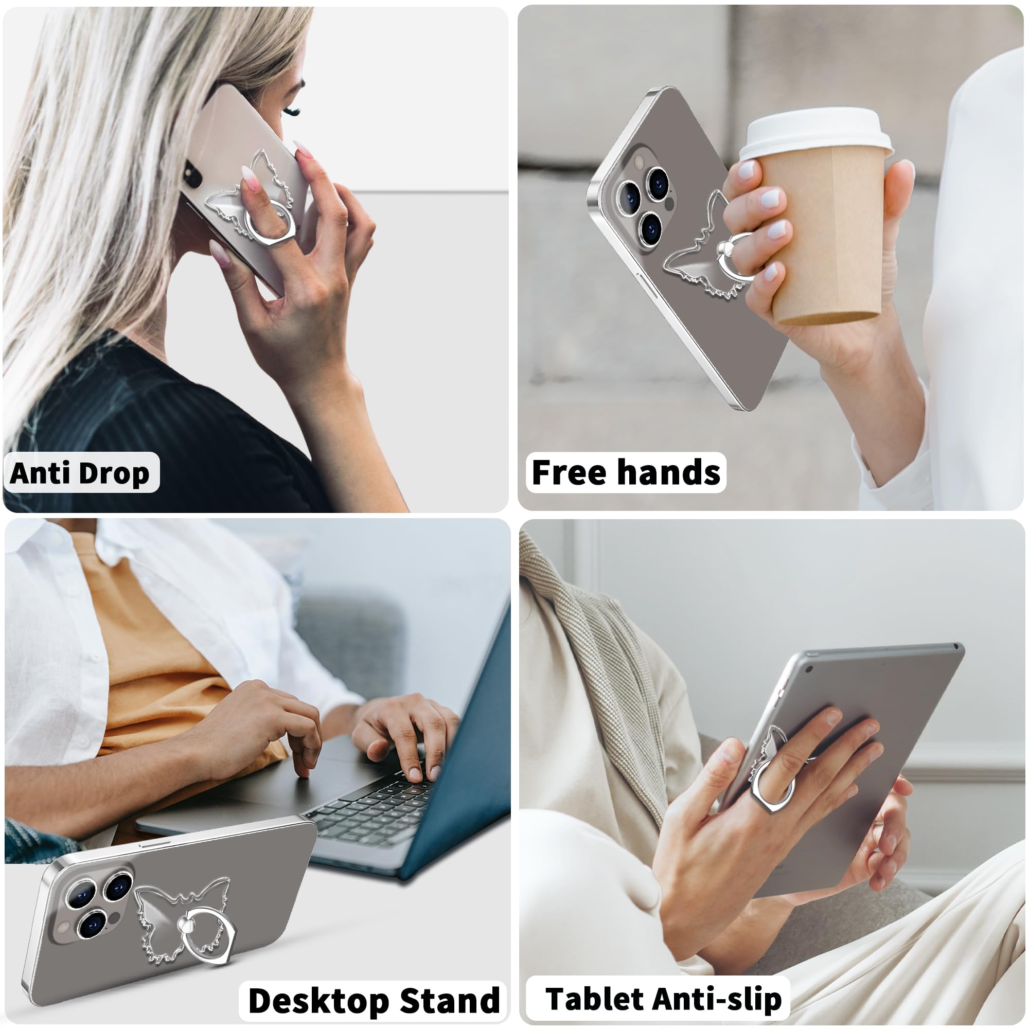 TACOMEGE TACOMEGE Transparent Clear Butterfly Phone Ring Grips Holder, Finger Ring Stand for Cell Phone Tablet Case - View 6 of 6