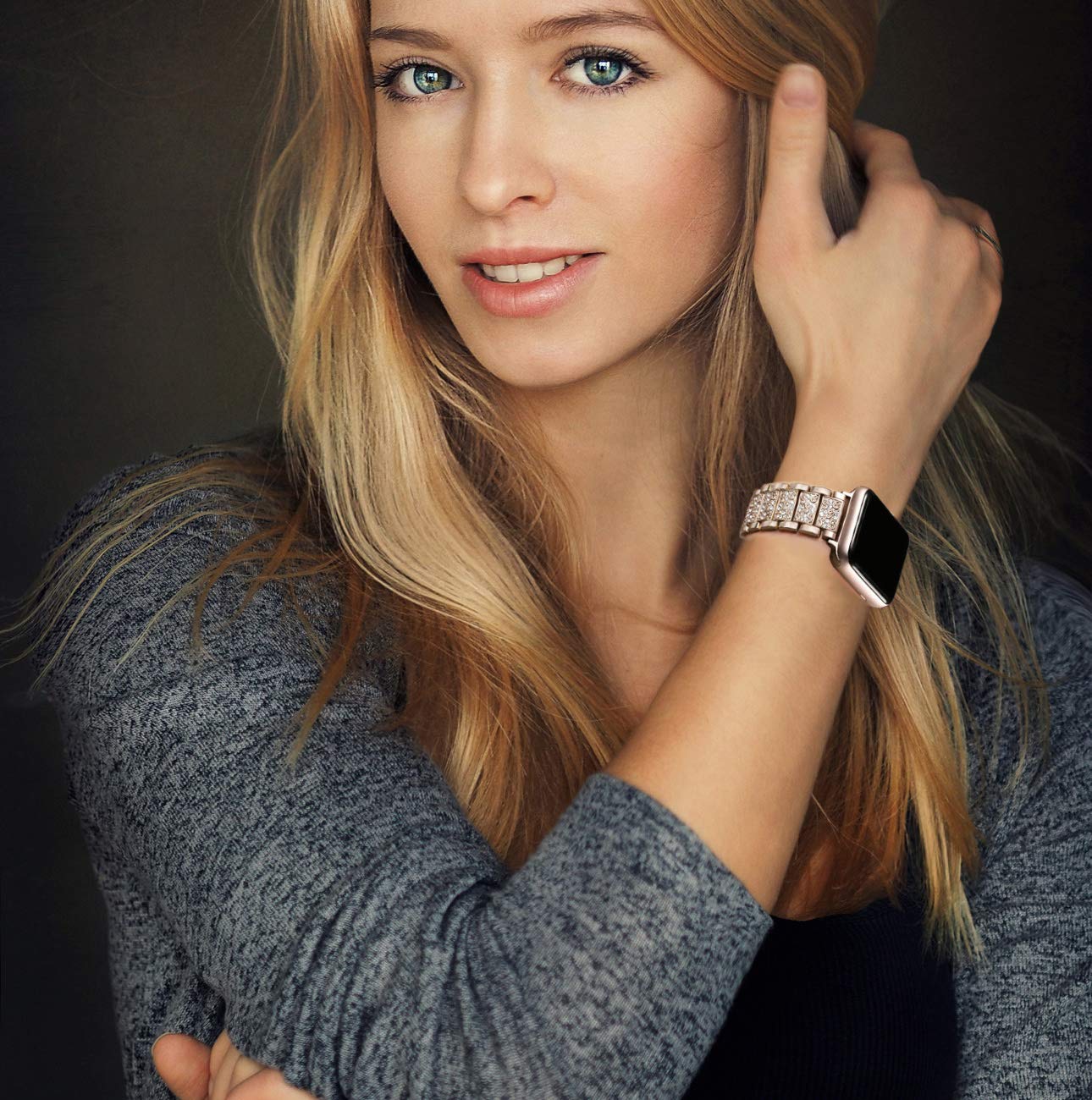 Mtozon Mtozon Bling Bands Compatible with Apple Watch Band 46mm 45mm 44mm 42mm Iwatch Series 11 10 9 8 7 SE 6 5 4 3 2 1, Women Metal Rhinestone Dressy - View 6 of 8