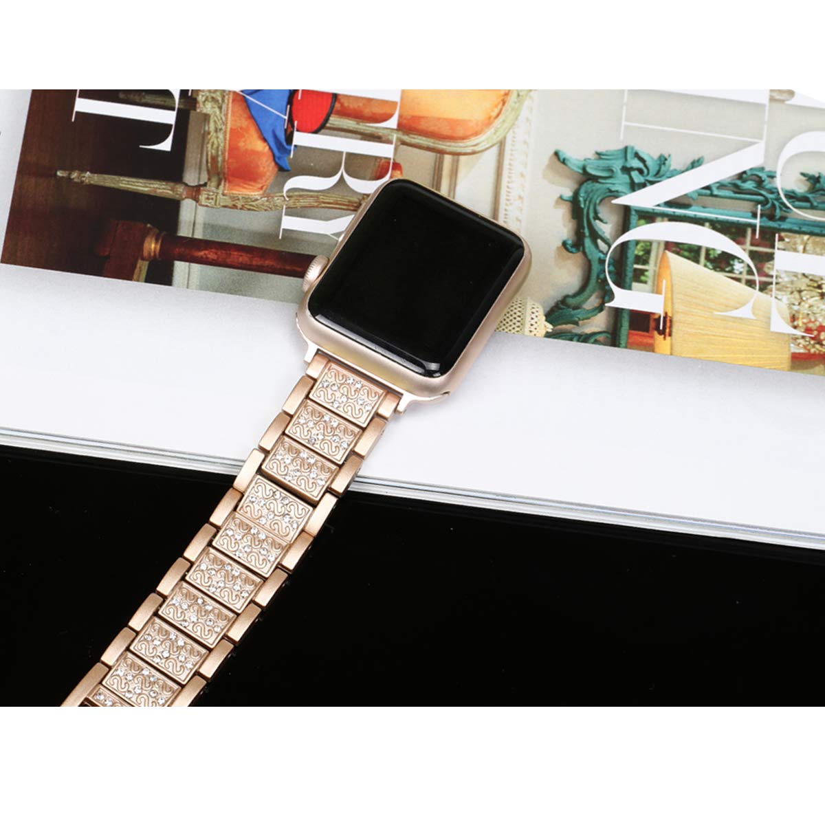 Mtozon Mtozon Bling Bands Compatible with Apple Watch Band 46mm 45mm 44mm 42mm Iwatch Series 11 10 9 8 7 SE 6 5 4 3 2 1, Women Metal Rhinestone Dressy - View 8 of 8