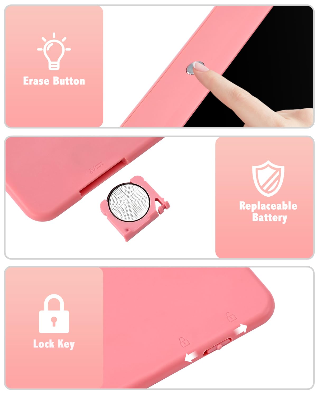 PINKCAT PINKCAT LCD Writing Tablet, Doodle Board Toys Gifts for 3-8 Year Old Girls Boys, 10 Inch Mess Free Coloring Books, Drawing Pad for Kids, Gifts for - View 2 of 7