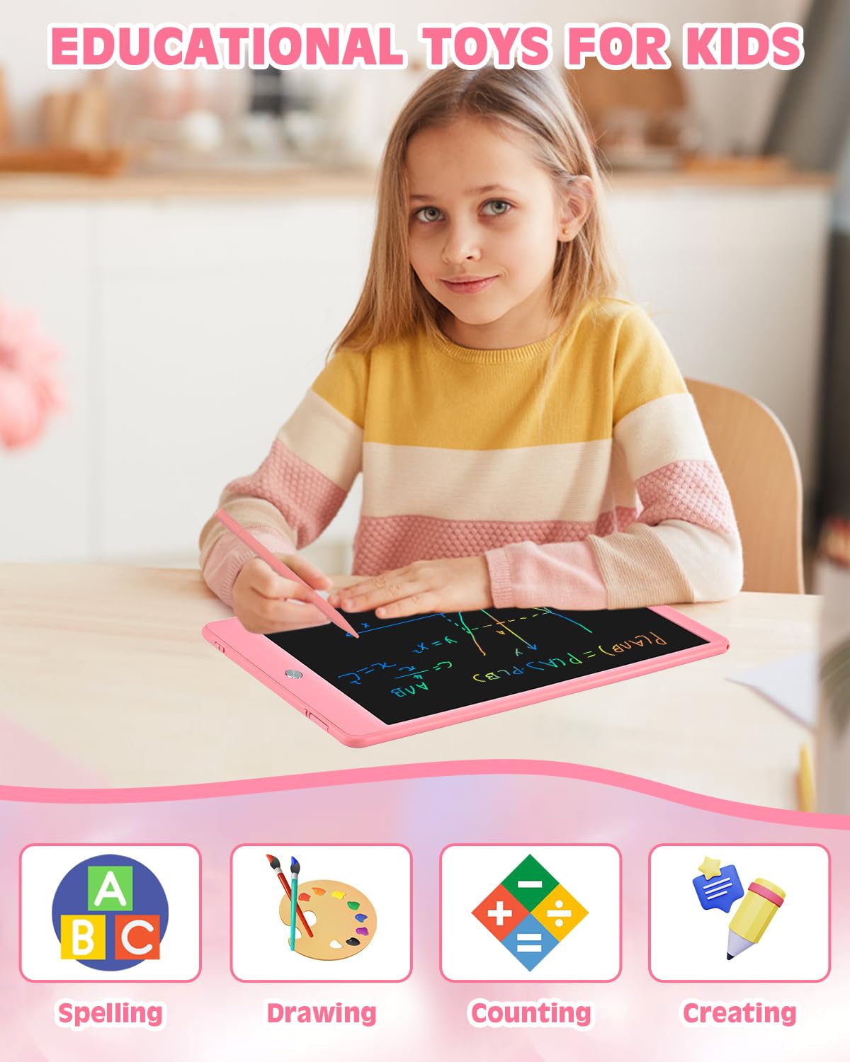 PINKCAT PINKCAT LCD Writing Tablet, Doodle Board Toys Gifts for 3-8 Year Old Girls Boys, 10 Inch Mess Free Coloring Books, Drawing Pad for Kids, Gifts for - View 5 of 7