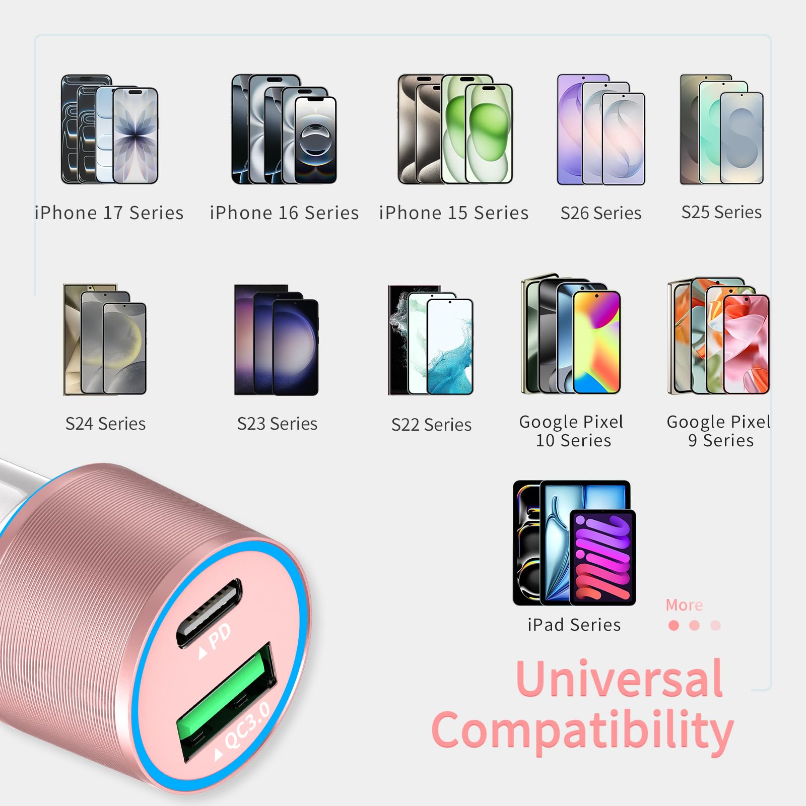 Meagoes Meagoes USB C Car Charger 48W 2-Port Fast Charging Adapter for iPhone 16 15 Pro Max Samsung Galaxy S25 S24 S23 S22 S21 S20 Plus Ultra Note 20 10 iPad Pro 3.3ft Type C Cord - View 4 of 7