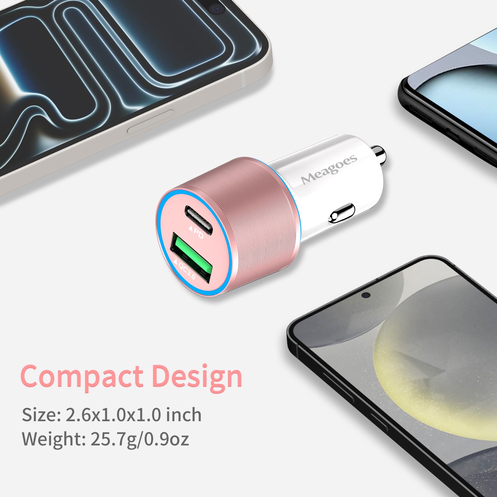 Meagoes Meagoes USB C Car Charger 48W 2-Port Fast Charging Adapter for iPhone 16 15 Pro Max Samsung Galaxy S25 S24 S23 S22 S21 S20 Plus Ultra Note 20 10 iPad Pro 3.3ft Type C Cord - View 5 of 7