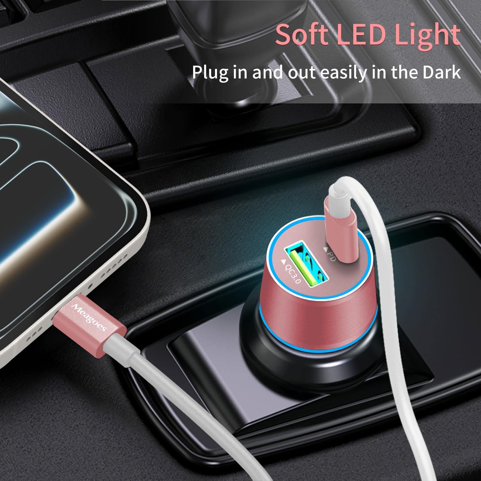 Meagoes Meagoes USB C Car Charger 48W 2-Port Fast Charging Adapter for iPhone 16 15 Pro Max Samsung Galaxy S25 S24 S23 S22 S21 S20 Plus Ultra Note 20 10 iPad Pro 3.3ft Type C Cord - View 6 of 7