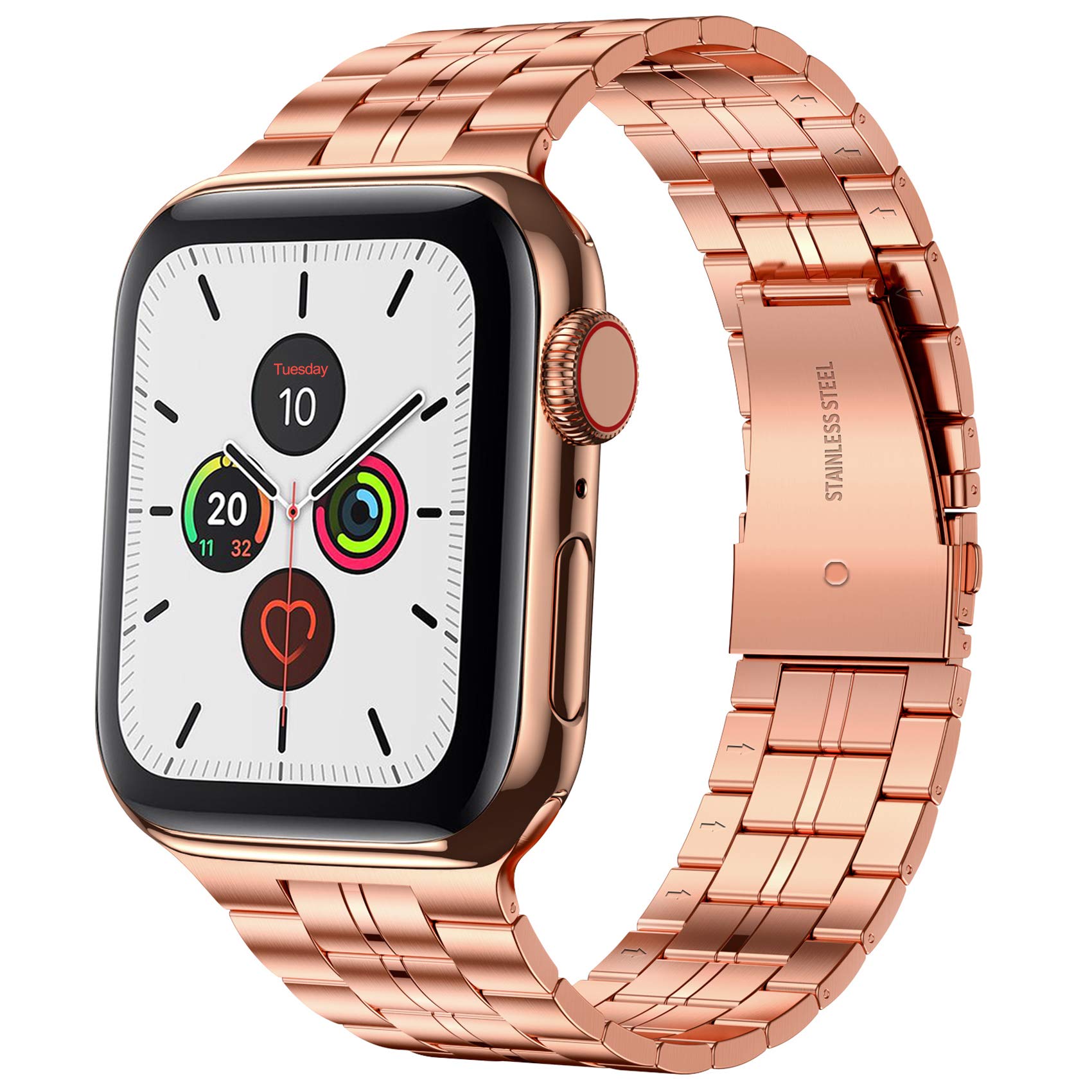 Fitlink Fitlink Ultra Thin Stainless Steel Wristband Strap for Apple Watch 38 to 45mm Replacement Bracelet Compatible with Series 1 to 7 Rose Color - View 2 of 7