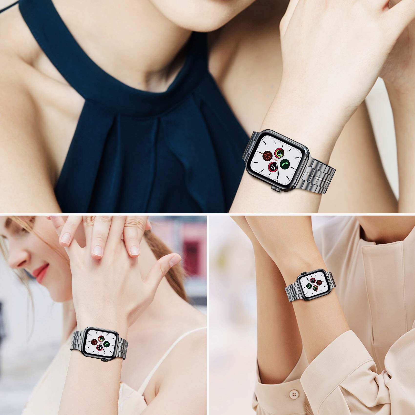 Fitlink Fitlink Ultra Thin Solid Stainless Steel Wristband Strap for Apple Watch 38 to 45mm Replacement Bracelet Band Grey - View 7 of 7