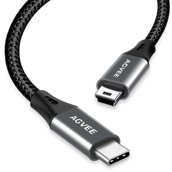 AGVEE AGVEE 2 Pack 1ft USB-C to Mini USB Cable - Durable OTG Charger for Hero 3+, PS3, Cameras & More - Dark Gray