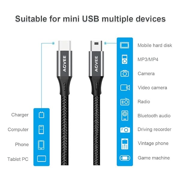 AGVEE AGVEE Mini B USB Charger Cable BC2MN GBB22 Fast Charging Durable and Compact for All Devices - View 5 of 7