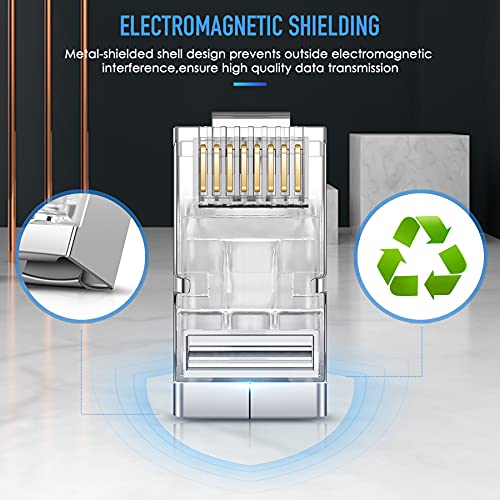 JODROAD JODROAD Shielded RJ45 Cat5 Cat6 Pass Through Connectors 20 Pack Gold Plated 8P8C Modular Data Plug for FTP STP Network Cable - View 3 of 6