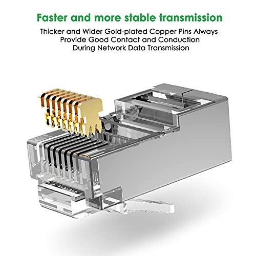 JODROAD JODROAD Shielded RJ45 Cat5 Cat6 Pass Through Connectors 20 Pack Gold Plated 8P8C Modular Data Plug for FTP STP Network Cable - View 4 of 6