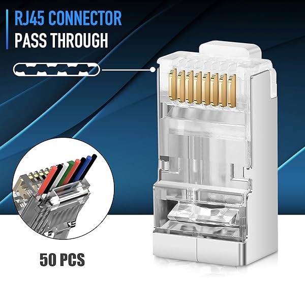 JODROAD JODROAD Cat6 Cat6A Pass Through Connectors 20 Pack Gold Plated 8P8C Ethernet Ends for FTP STP Network Cable - View 2 of 7