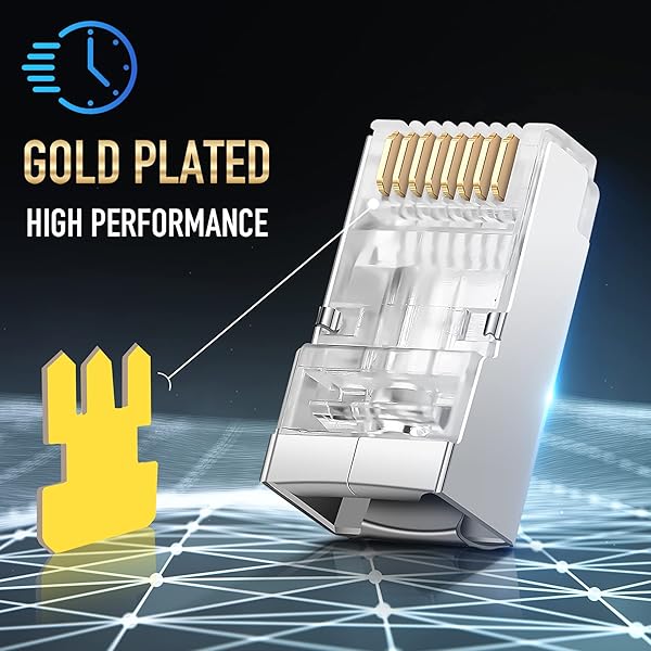 JODROAD JODROAD Cat6 Cat6A Pass Through Connectors 20 Pack Gold Plated 8P8C Ethernet Ends for FTP STP Network Cable - View 5 of 7