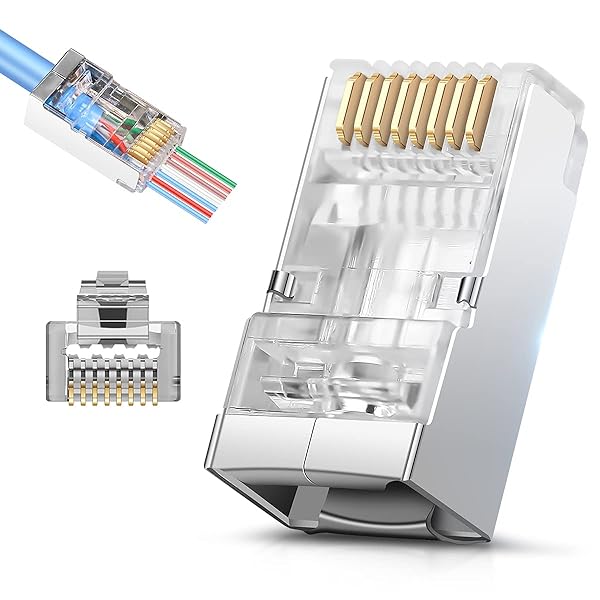 JODROAD JODROAD Cat6 Cat6A Pass Through Connectors 20 Pack Gold Plated 8P8C Ethernet Ends for FTP STP Network Cable