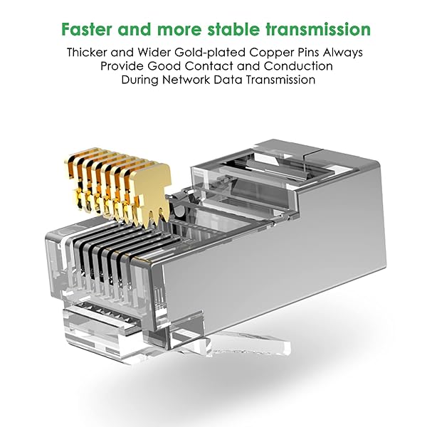 JODROAD JODROAD Shielded RJ45 Cat5e Cat6 Pass Through Connectors 50 Pack Gold Plated Modular Data Plug for Network Cable - View 4 of 7