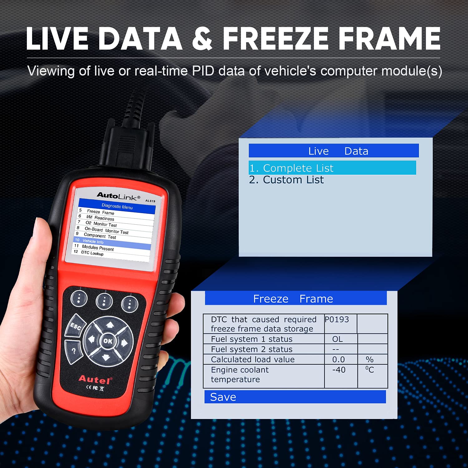 Autel Autel AutoLink AL619 Scanner, 2025 ABS SRS Airbag Warning Light Diagnostic Scan Tool, Up of AL519 ML519 ML619, 10 OBDII Test Modes, DTCs Lookup, Live - View 5 of 8
