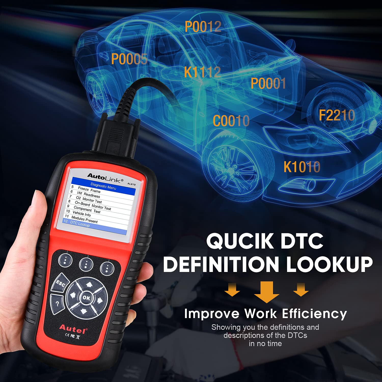 Autel Autel AutoLink AL619 Scanner, 2025 ABS SRS Airbag Warning Light Diagnostic Scan Tool, Up of AL519 ML519 ML619, 10 OBDII Test Modes, DTCs Lookup, Live - View 6 of 8