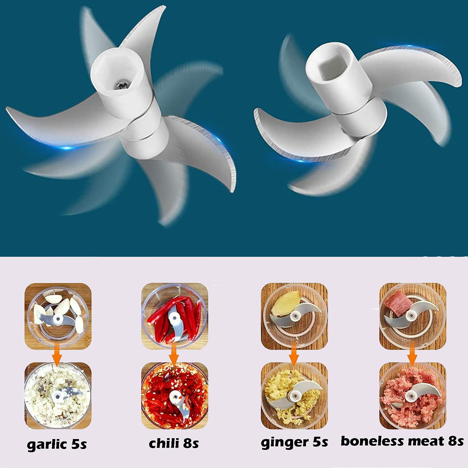 Electric Mini Food Chopper Rechargeable Small Processor for Garlic Onion Veggie Ginger Fruit Blender 250ml 100ml Green - View 2 of 6