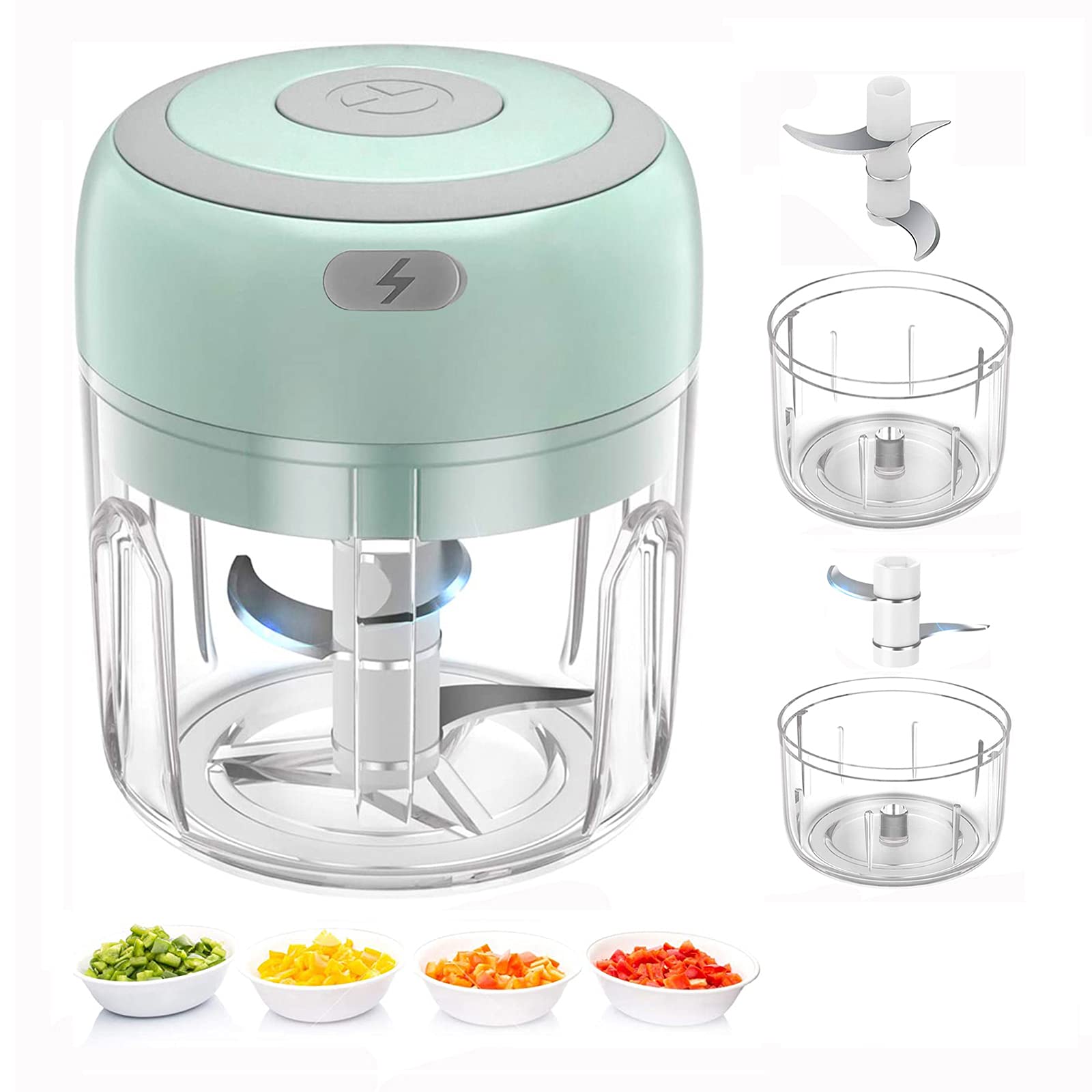 Electric Mini Food Chopper Rechargeable Small Processor for Garlic Onion Veggie Ginger Fruit Blender 250ml 100ml Green