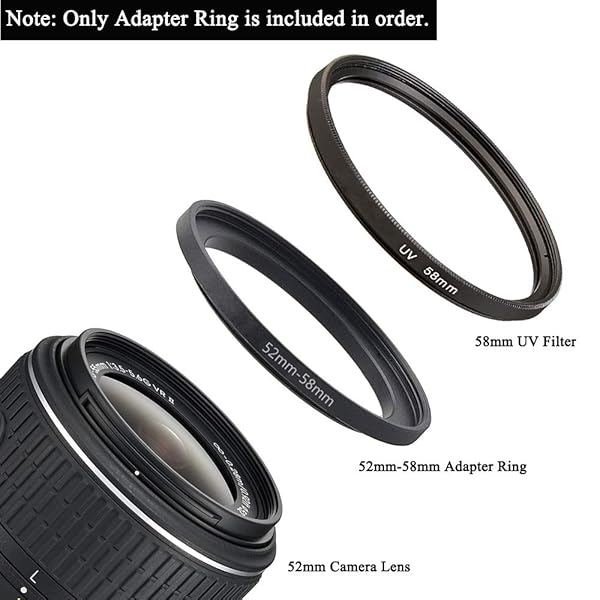 Fire Rock 52mm to 58mm Step Up Lens Filter Adapter Ring Aerometal Aviation Aluminum Alloy 2 Packs for Camera Filters and Hoods - View 2 of 5