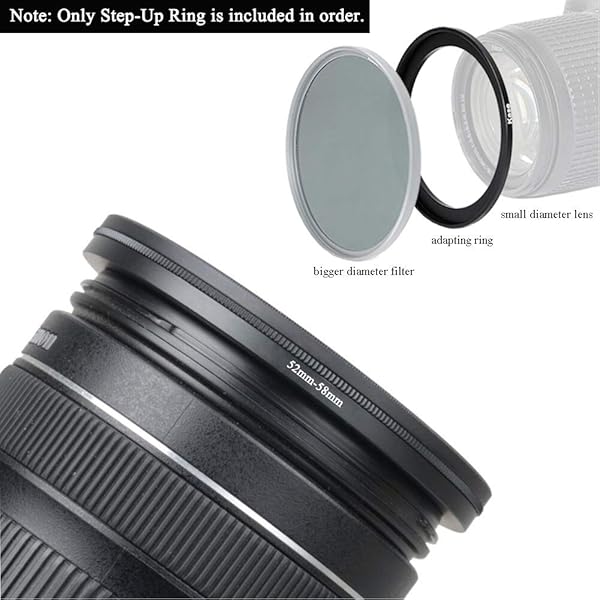 Fire Rock 52mm to 58mm Step Up Lens Filter Adapter Ring Aerometal Aviation Aluminum Alloy 2 Packs for Camera Filters and Hoods - View 3 of 5