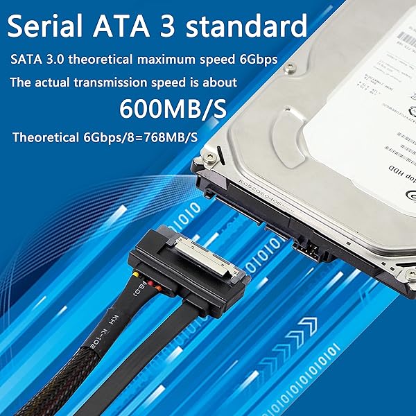 GELRHONR GELRHONR 22Pin SATA Power Extension Cable Male to Female 0.3M for HDD SSD Optical Drives DVD Burners PCI Cards 6Gbps Data Transfer - View 2 of 9