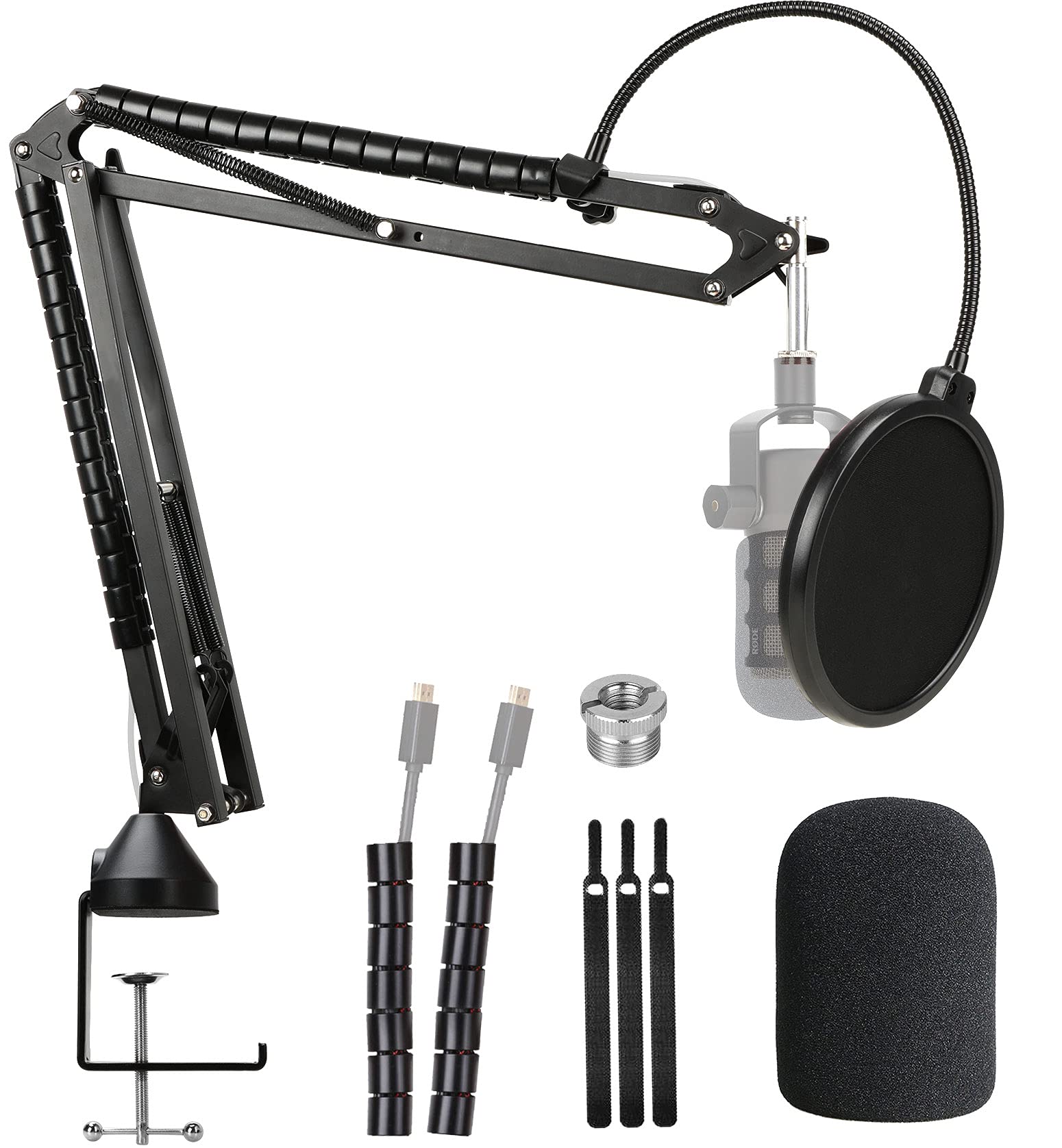 YOUSHARES Rode Podmic Stand with Microphone Windscreen and Dual Layered Mic Pop Filter for Rode PodMic Podcasting Microphone by YOUSHARES