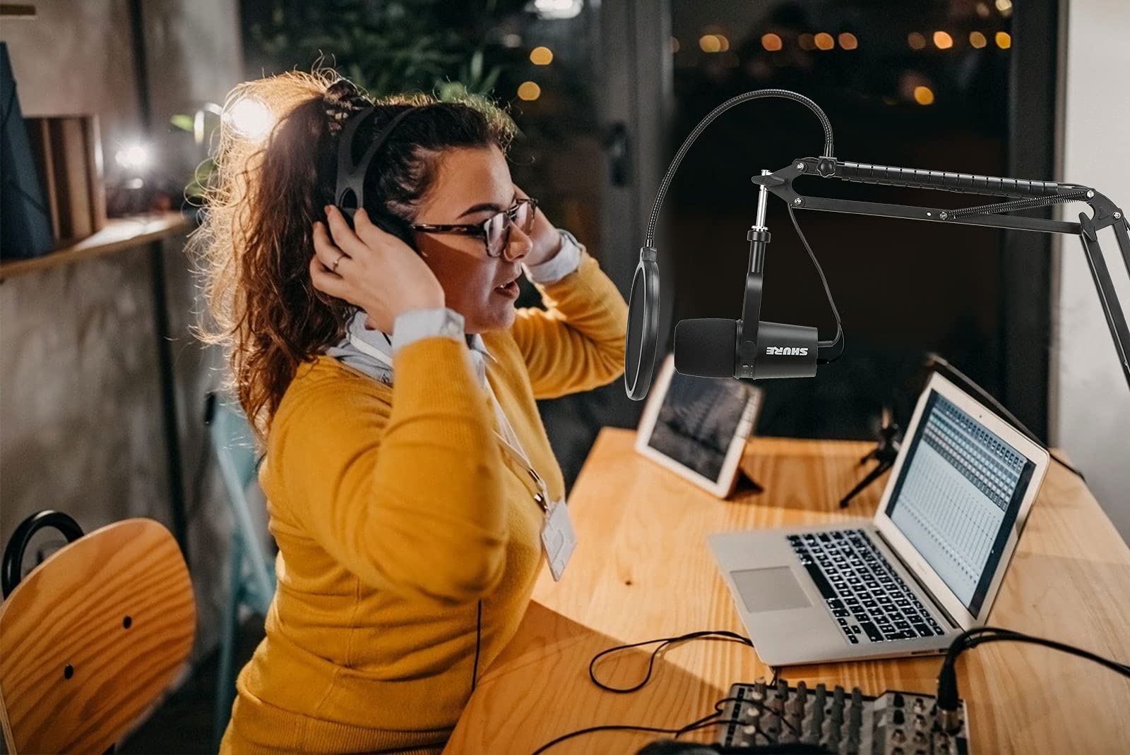 YOUSHARES YOUSHARES Enhanced MV7 Mic Stand with Windscreen - Heavy Duty Arm Compatible with Shure MV7 Microphone and MV7X, Boom Arm Stand with Pop Filter - View 7 of 7