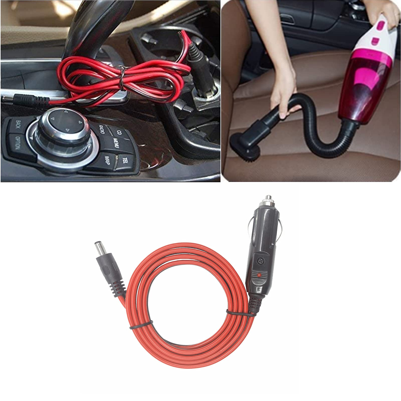 AEISVIK DC 5.5 x 2.1mm Car Charger Power Supply Cord 4ft 12v 24v Cigarette Lighter Male Plug with LED Light 16AWG Wire 15A Fuse for Devices - View 6 of 9