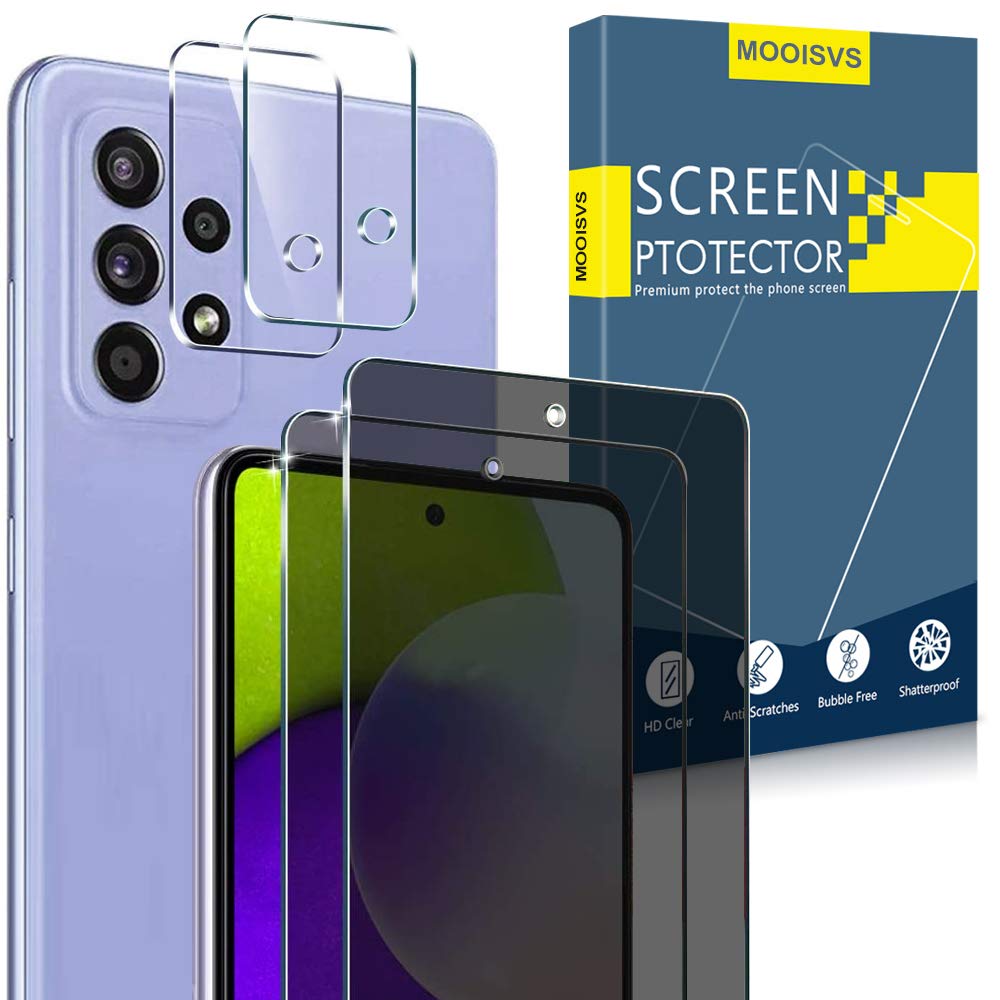 Moonshield Moonshield [2+2 Pack] MOOISVS for Galaxy A52 4G A52 5G A52S 5G Privacy Screen Protector and Camera Lens Proetctor,HD Clear Anti-Spy Scratch