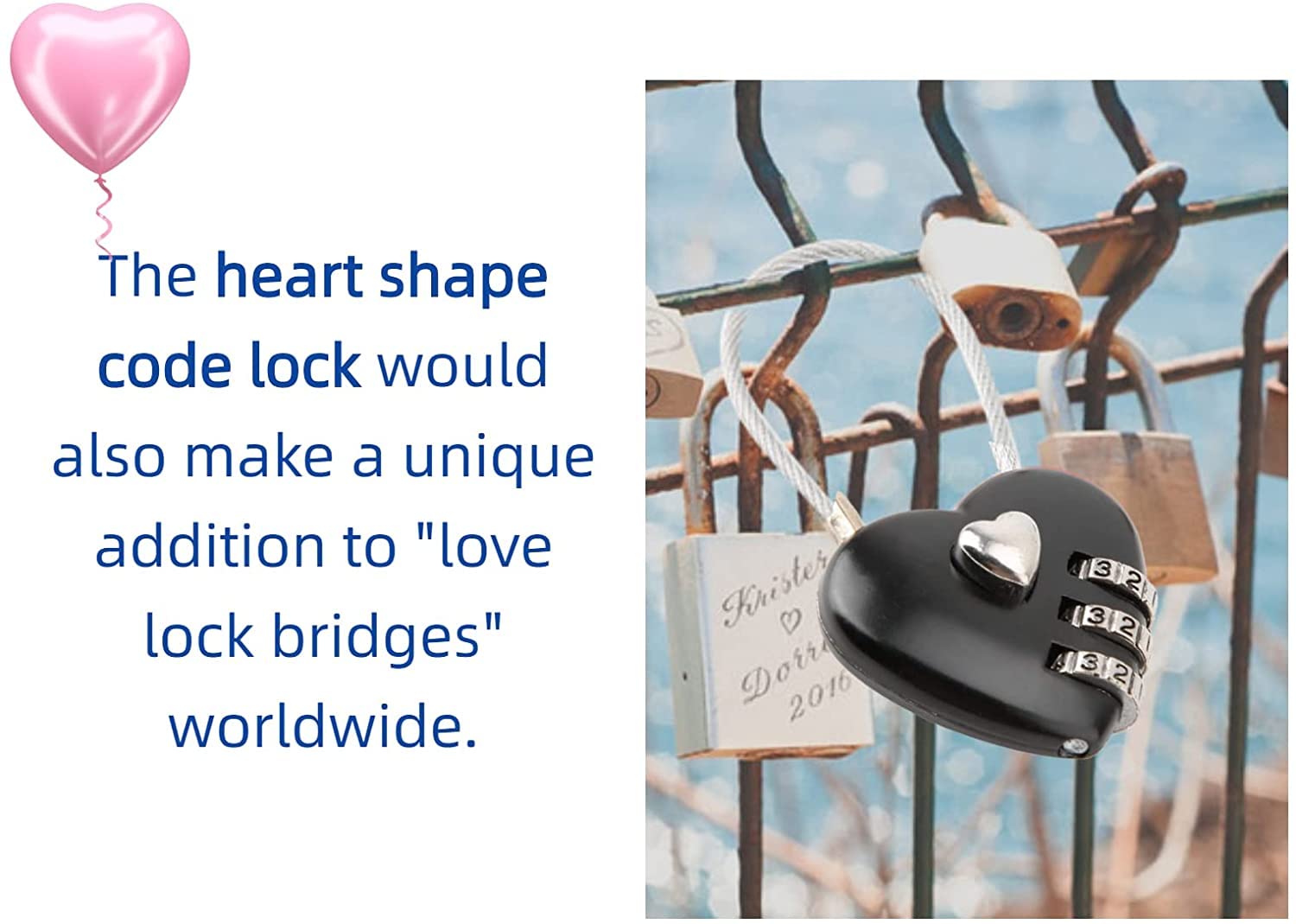 Cuifati Heart Shape Code Lock Compact mini Size with 3 Digit Code Combination for Luggage, Backpack, Jewelry Box, Hall Locker(red) - View 2 of 8