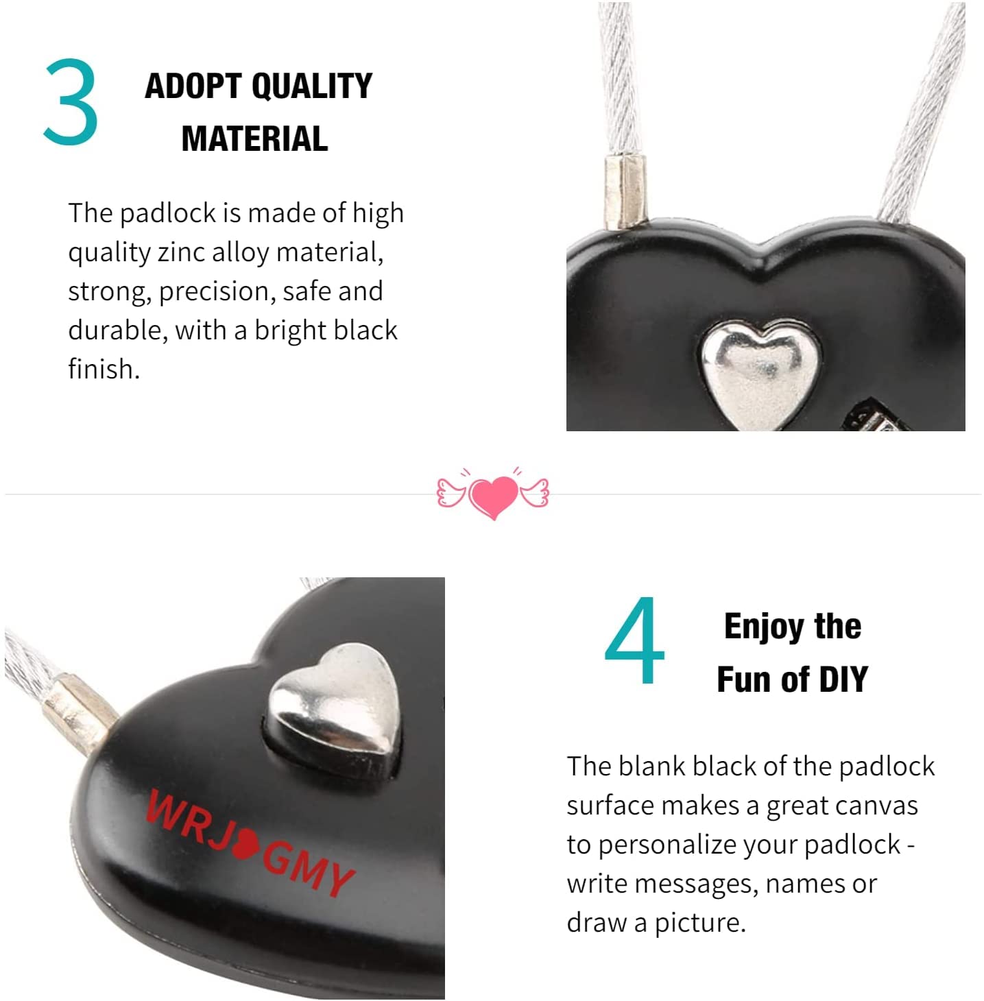 Cuifati Heart Shape Code Lock Compact mini Size with 3 Digit Code Combination for Luggage, Backpack, Jewelry Box, Hall Locker(red) - View 4 of 8