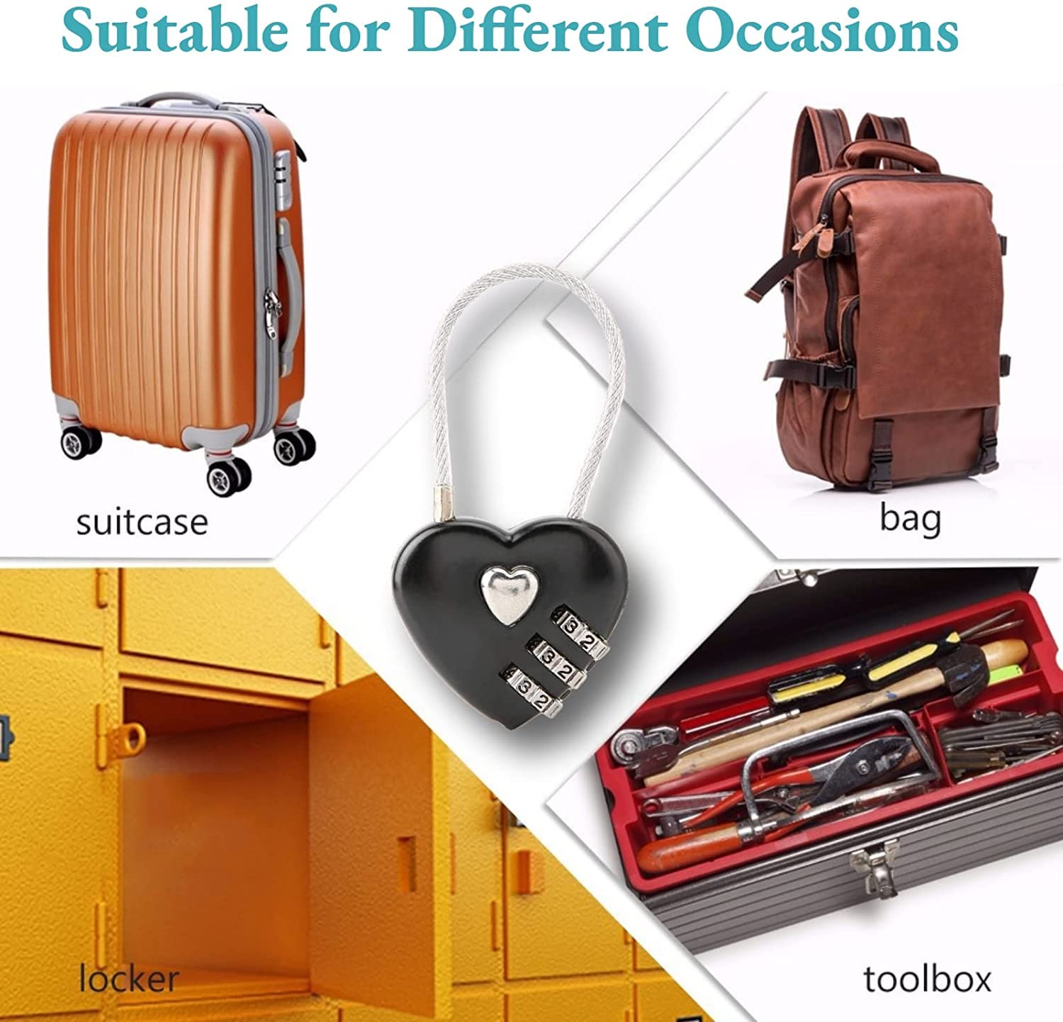 Cuifati Heart Shape Code Lock Compact mini Size with 3 Digit Code Combination for Luggage, Backpack, Jewelry Box, Hall Locker(red) - View 5 of 8