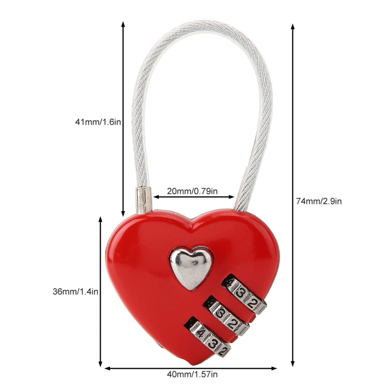 Cuifati Heart Shape Code Lock Compact mini Size with 3 Digit Code Combination for Luggage, Backpack, Jewelry Box, Hall Locker(red) - View 6 of 8
