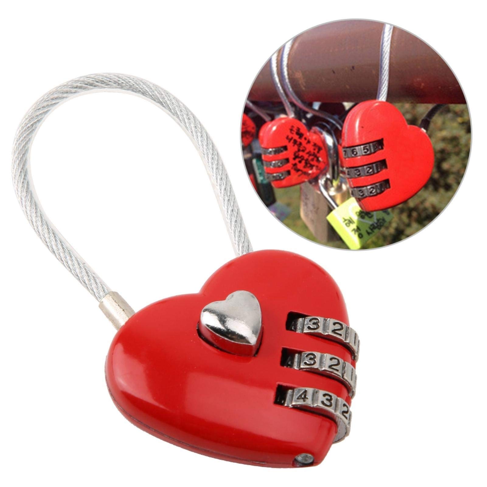 Cuifati Heart Shape Code Lock Compact mini Size with 3 Digit Code Combination for Luggage, Backpack, Jewelry Box, Hall Locker(red) - View 8 of 8