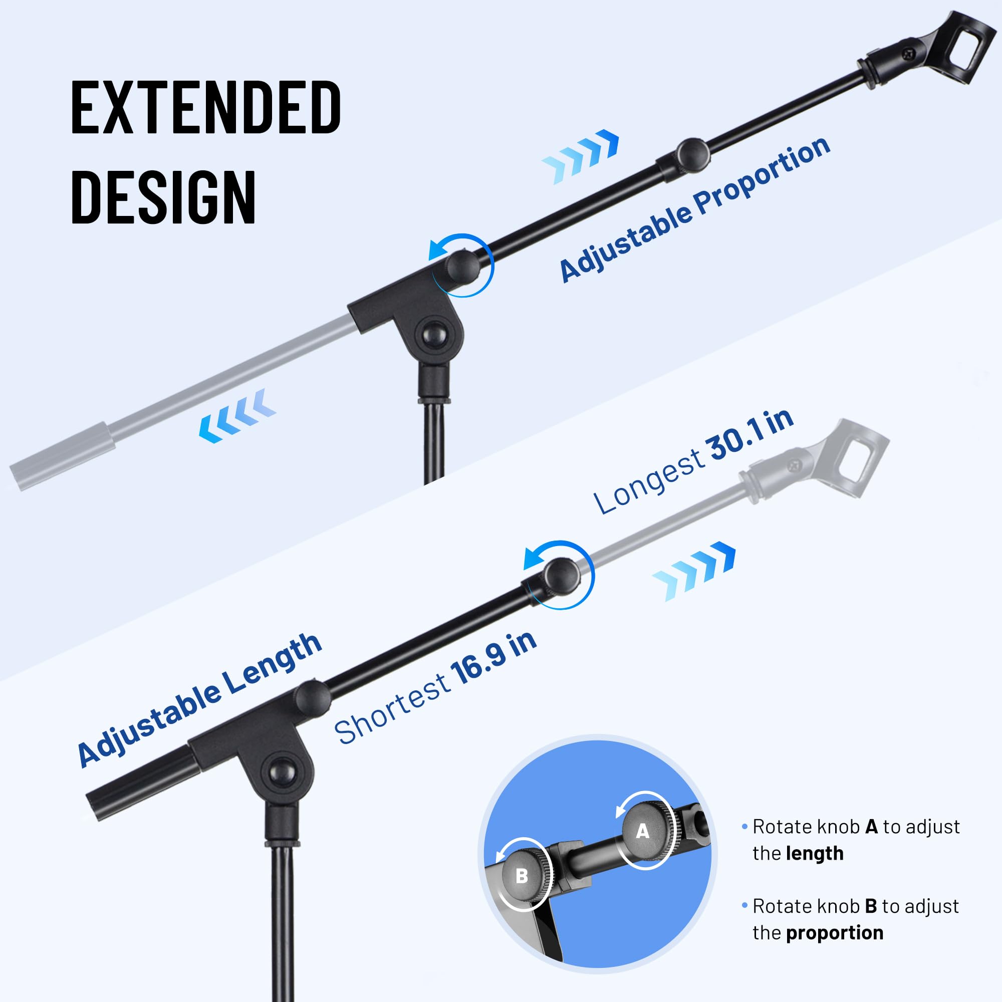 CAHAYA CAHAYA Tripod Microphone Stand Boom Arm with Carrying Bag and 2 Mic Clips for Singing Performance and Wedding Stage CY0239 - View 5 of 9