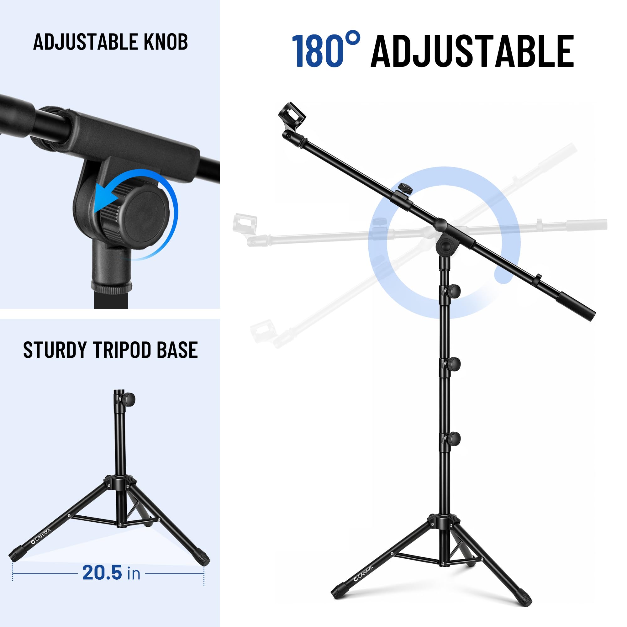 CAHAYA CAHAYA Tripod Microphone Stand Boom Arm with Carrying Bag and 2 Mic Clips for Singing Performance and Wedding Stage CY0239 - View 7 of 9