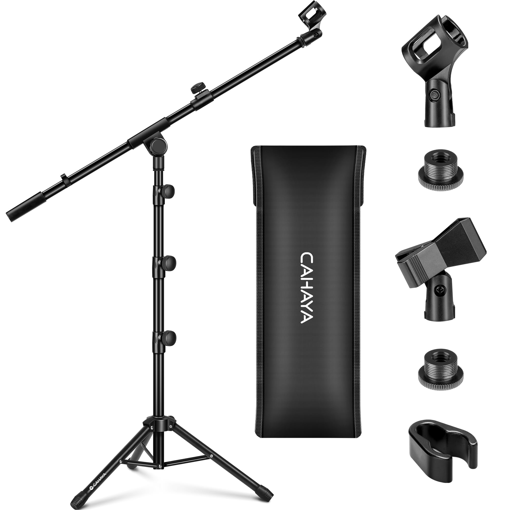 CAHAYA CAHAYA Tripod Microphone Stand Boom Arm with Carrying Bag and 2 Mic Clips for Singing Performance and Wedding Stage CY0239