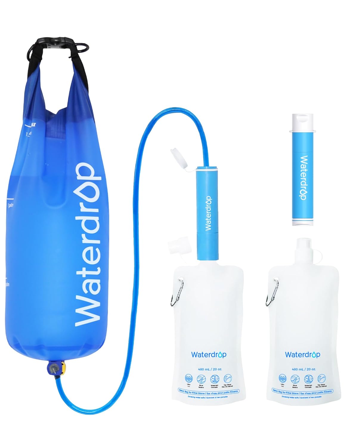 Waterdrop Waterdrop Gravity Water Filter Straw, Camping Water Filtration System, Water Purifier Survival for Travel, Backpacking and Emergency Preparedness,