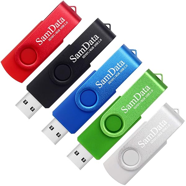 SamData SamData 8GB USB Flash Drives 5 Pack with LED Light for Storage and Backup in Black Blue Green Red Silver