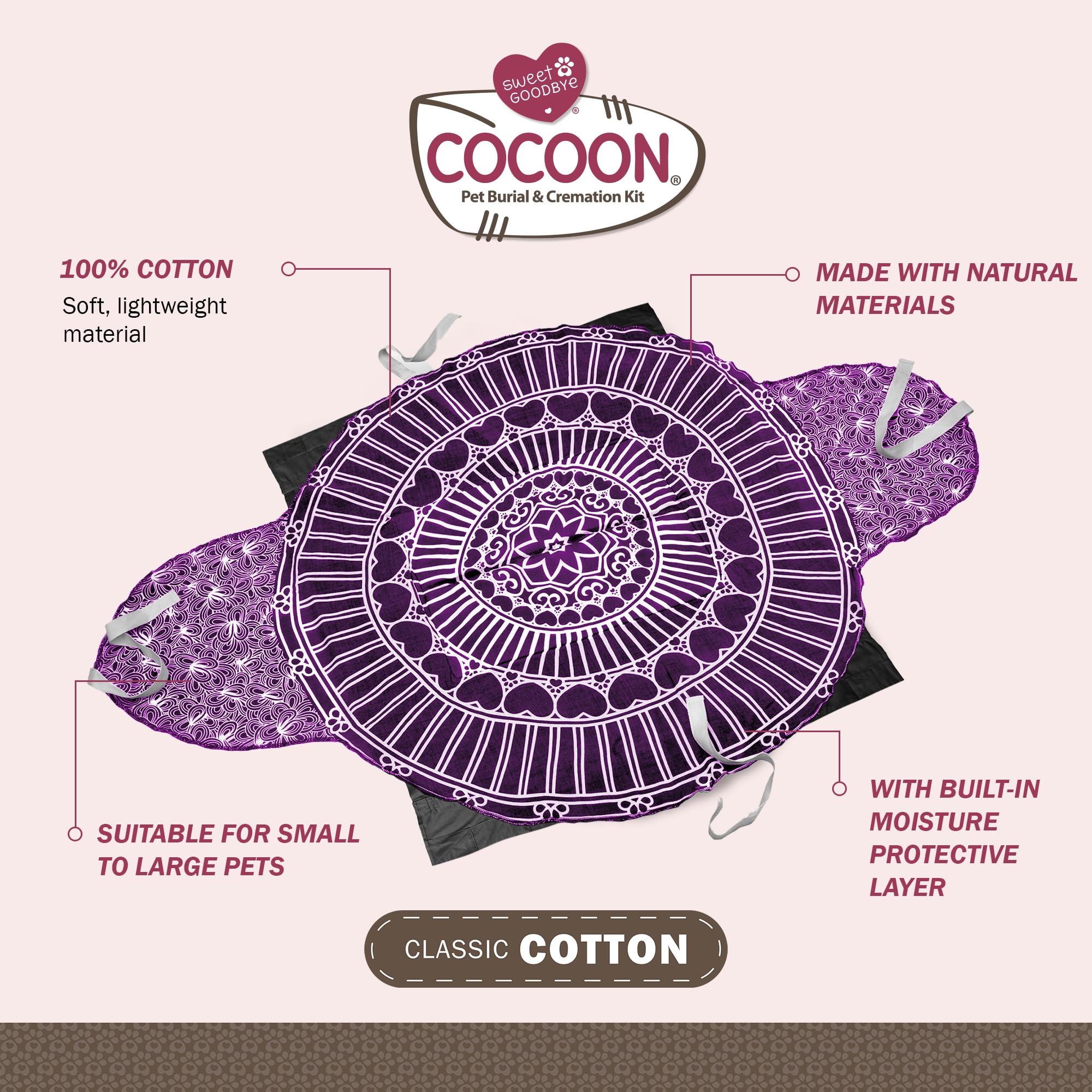 Sweet Goodbye Cocoon Eco-Friendly Pet Burial and Cremation Ceremony Kit for All Pets Choose Size and Color Small Black Magenta - View 2 of 9
